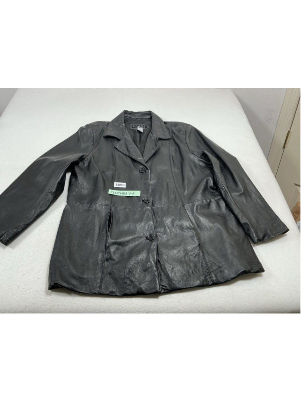 Mens Dialogue Leather Coat Button Down Large Black